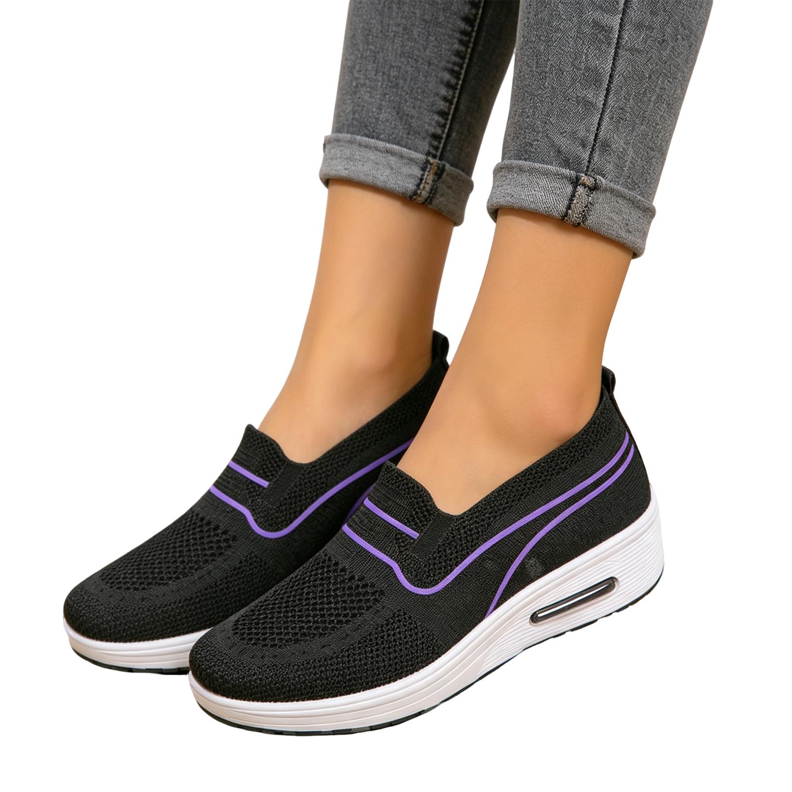 Women s Slip-On Knit Sneakers Lightweight Breathable Casual Shoes with Air Cushion Sole for Walking and Daily Wear 36
