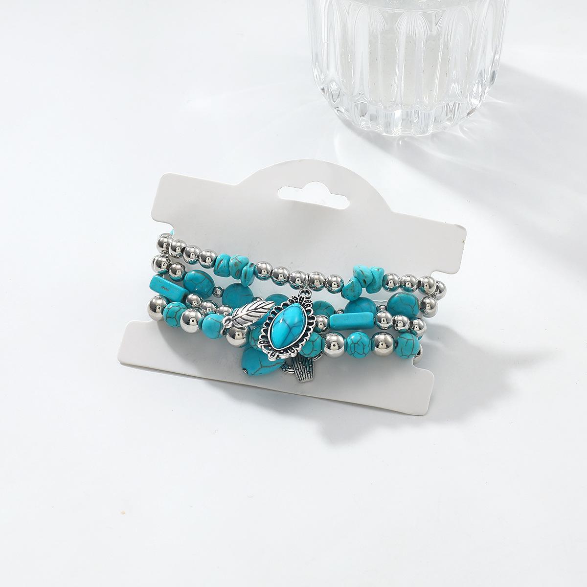 European and American Bohemian Melange Beaded Bracelet with Leaf Heart Turquoise Fashion Combo Wristband