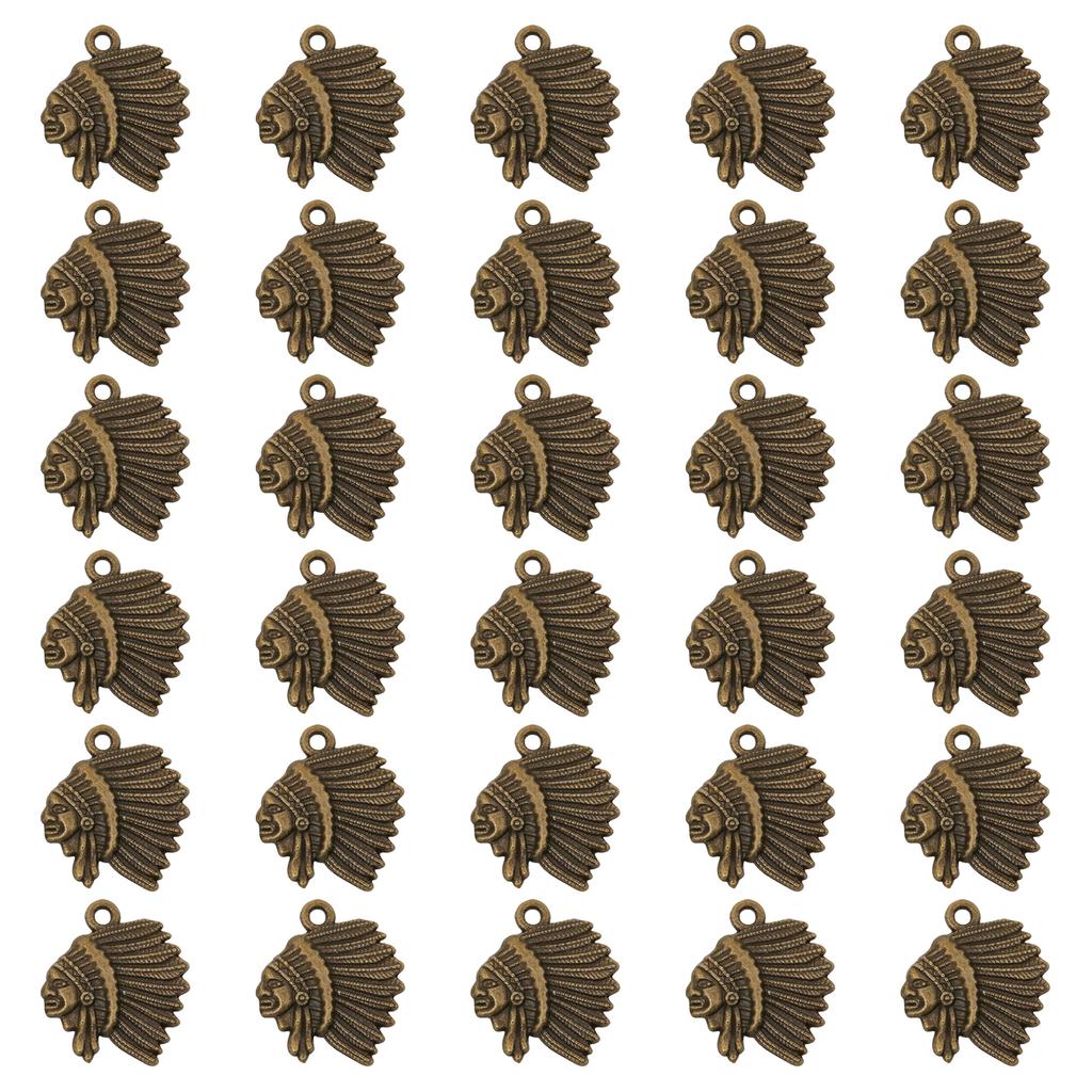 Pack of 30 Indian Chief Head Necklace Pendants Tribal Jewelry Findings Suitable for Jewelry Designing and Accessory