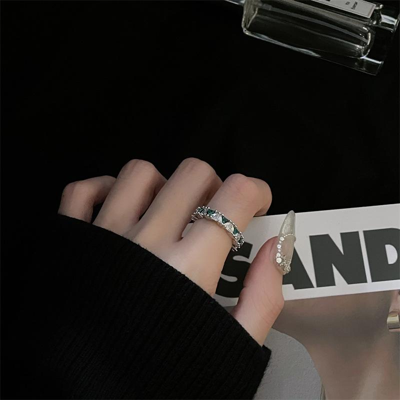 Color Treasure Diamond Opening Ring Niche Design Light Luxury High Sense Personality Fashion Super Fairy Zircon Row Diamond Ring Woman