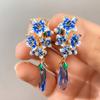 Huitan Aesthetic Blue Flower Enamel Earrings for Women Luxury Trendy Gold Color Wedding Party Romantic Lady Earrings New Jewelry