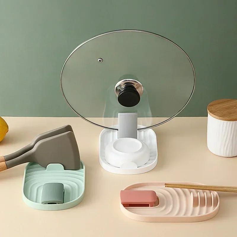 Kitchen Portable Storage Candy Color Shelf Plastic Pan Pot Cover Lid Rack Stand Holder Collapsible Support Multifu Drainage Rack