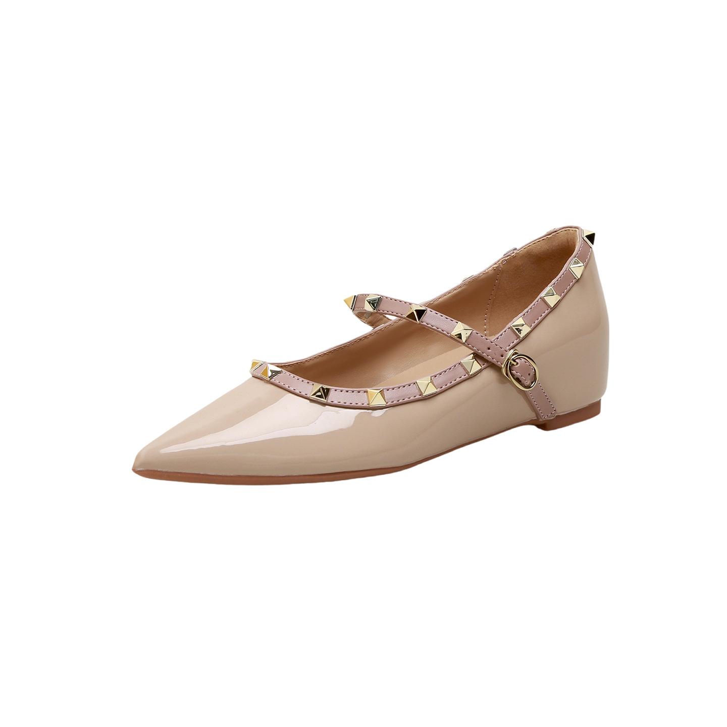 

Sheepskin version, red pointed low-heeled single shoes for women s 2025 new spring and autumn height-increasing shallow rivets Mary Jane shoes 40