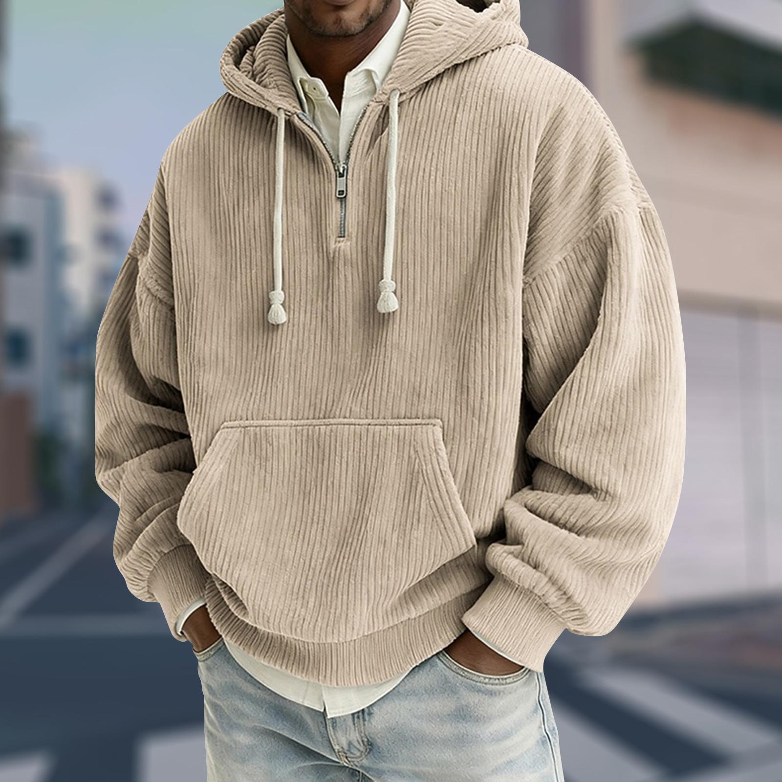 

Men s Half-Zip Hooded Pullover Drawstring Casual Sport Sweatshirt M хакі