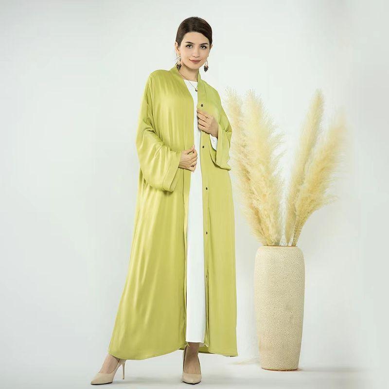 

Fashion New Arrival Pure Color Self-Tie Dress Cardigan Silm Dress Solid Color Cardigan Dress Grass Green S