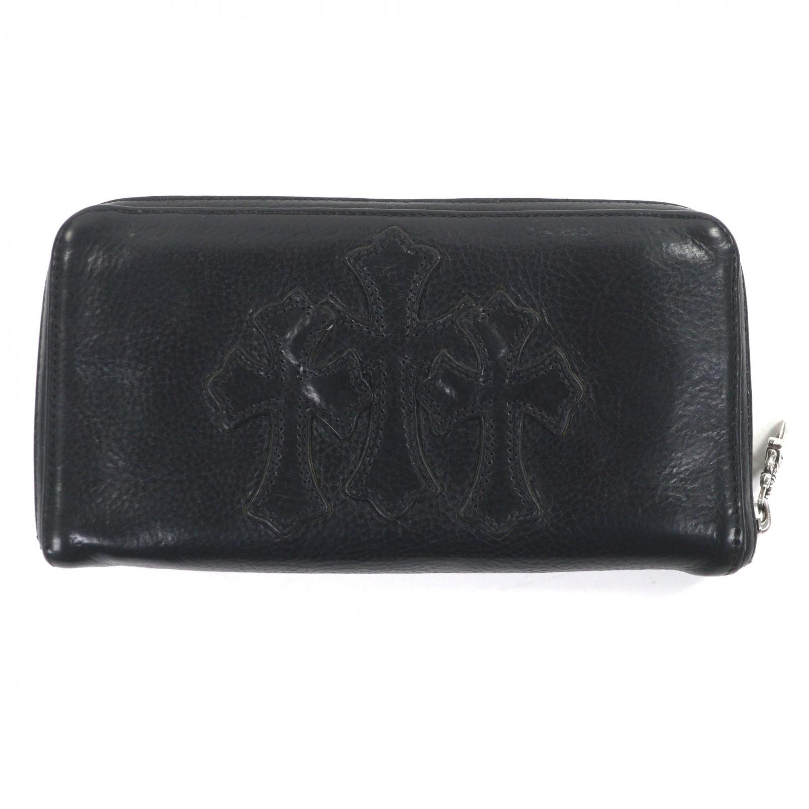 

Great CHROME HEARTS Purse REC ZIP black leather mens Used