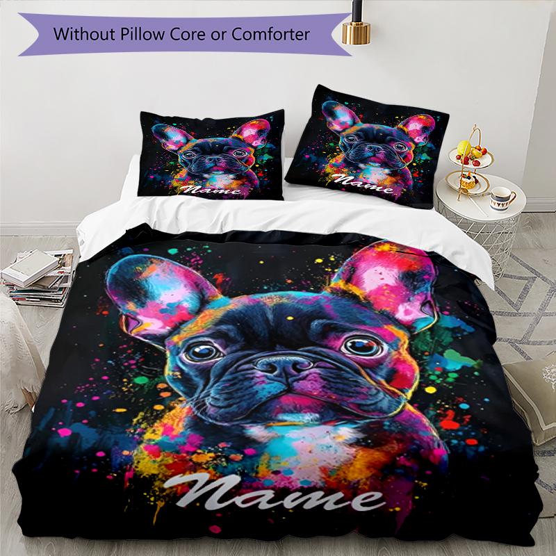 3pcs Custom Name Dog Bedding Set Duvet Cover Closure Includes 1 Duvet Cover & 2 Pillowcases, Soft and Comfortable for All Seasons.