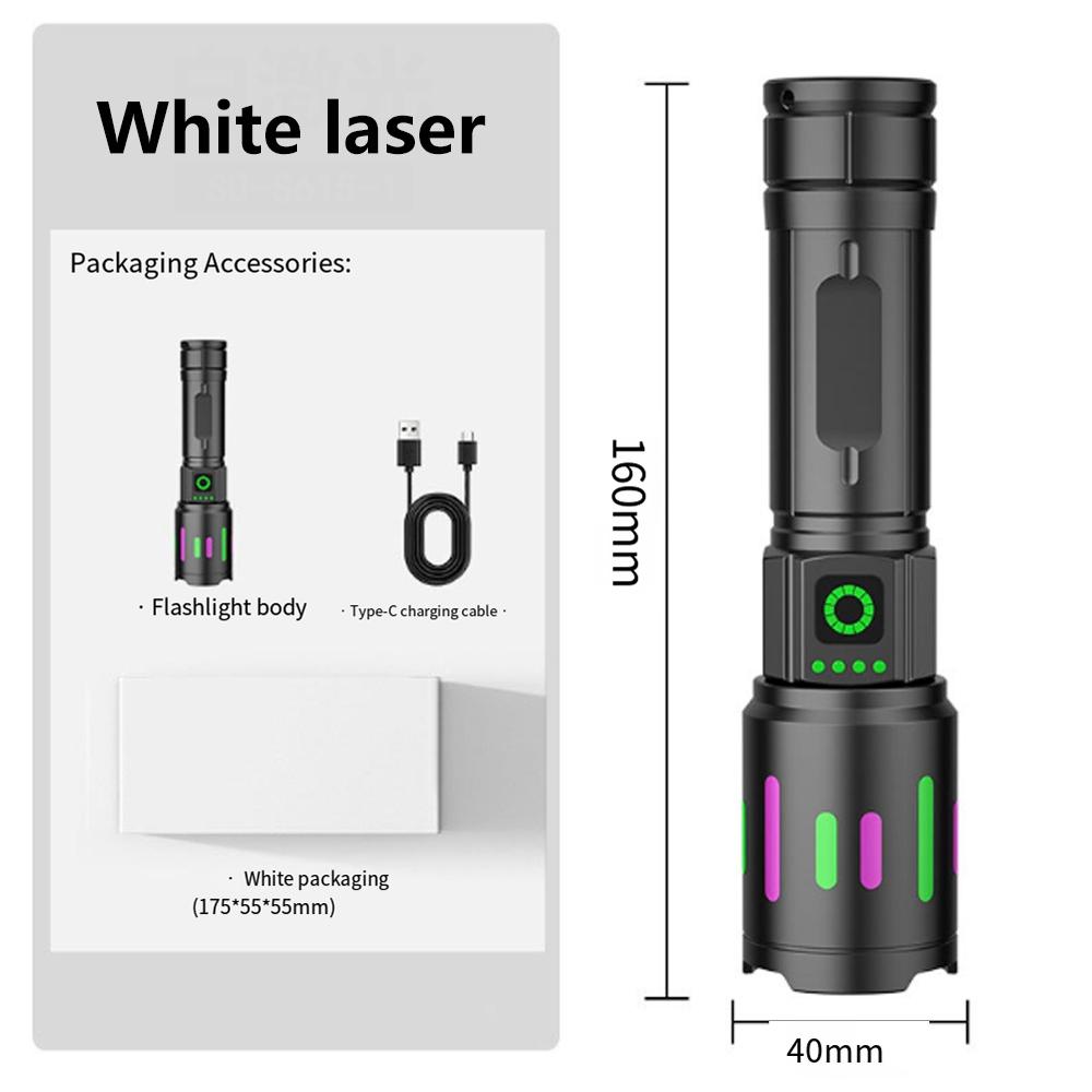 Powerful Strong Light Flashlight LED Portable Flashlight Type-C Charging Output Zoom Aluminum Alloy Outdoor Handlamp For Camping