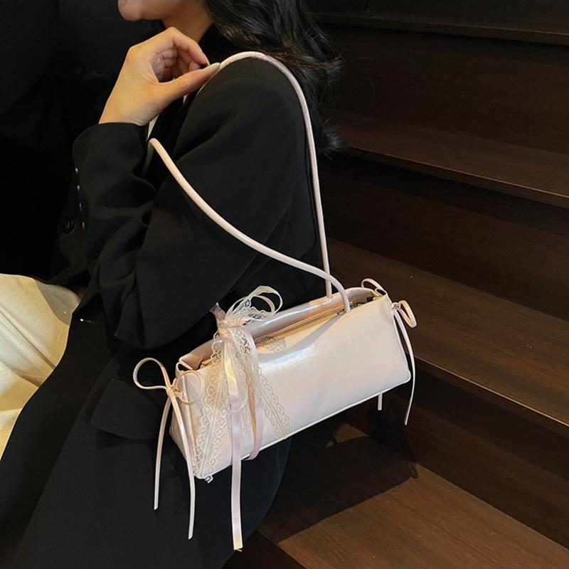 Spring New Simple Sweet Bow Ribbon Shoulder Bag Commuter and Leisure Versatile Underarm Bag for Women CLE