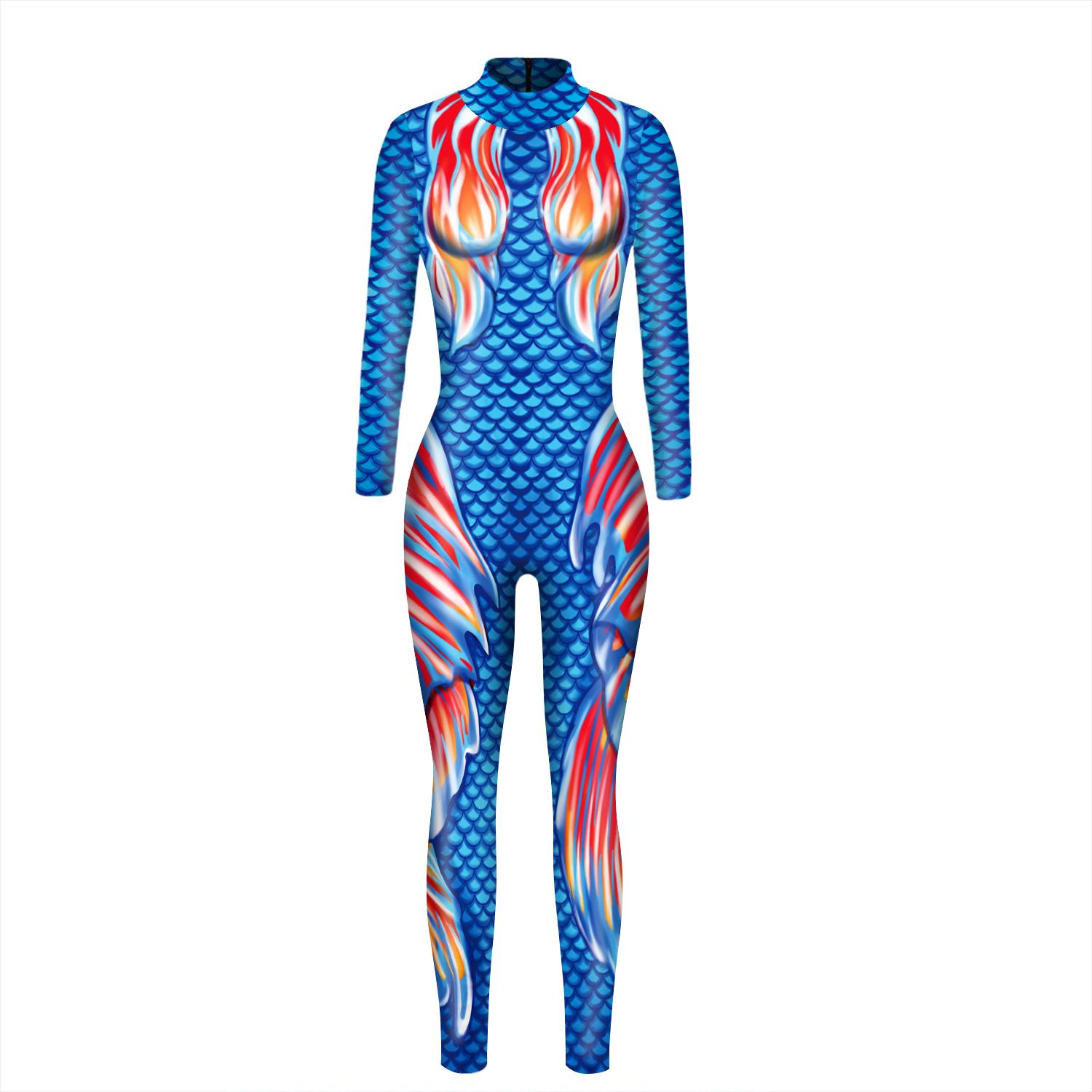

Women Halloween Costume Mermaid Jumpsuit Long Sleeve Playsuit Cosplay Fancy Dress L синій