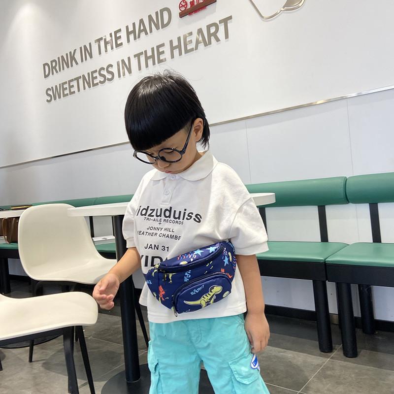Stylish Children's Canvas Crossbody Bag With Adorable Cartoon Dinosaur Design