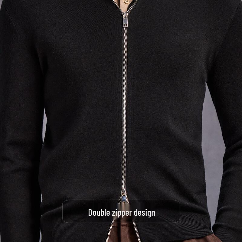Men's Machine Washable 100% Fine Wool Stand Collar Knitted Jacket