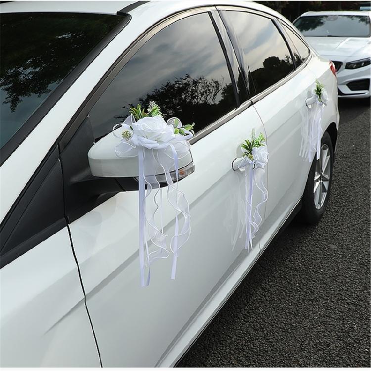 Wedding Entrance Vehicle Flower Ornament with Artificial Rose Ribbon Lengths for Mirror Placement and Car Styling