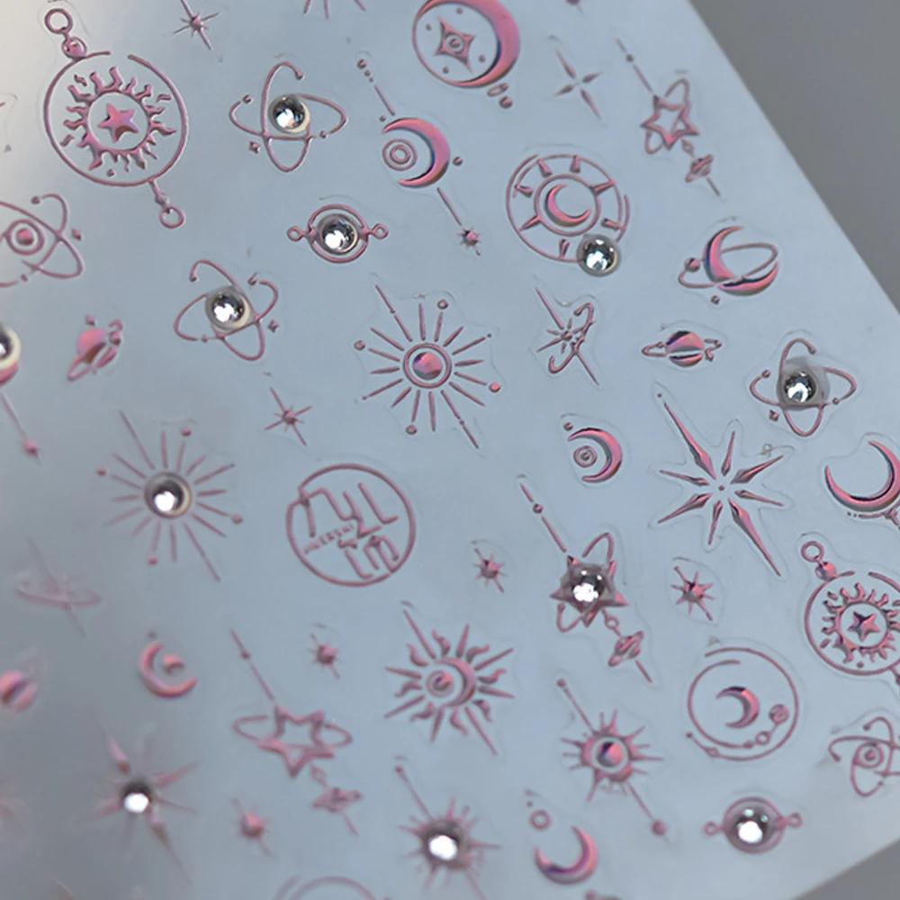 Colorful Five-pointed Star Gird Polka Dot Line Bowknot Cherry 5D Shiny Nail Art Stickers Self Adhesive Decoration Manicure Decal