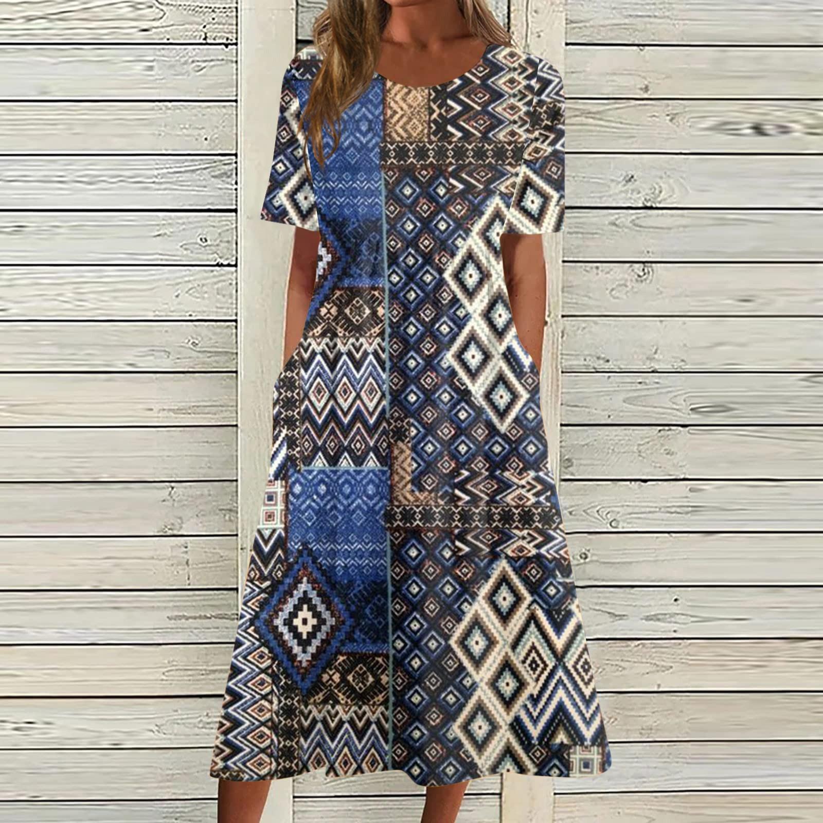 

Жен. Повседневные платья Платья с принтами Летние платья С принтами Плиссированные платья-миди с круглым вырезом Классический Классический На открытом воздухе Повседневные С короткими рукавами Свободные платья XXXL