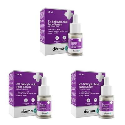 Siero Derma Co 2% Acido Salicilico con Amamelide e Corteccia di Salice per Acne Attiva - 10ml (Confezione da 3)