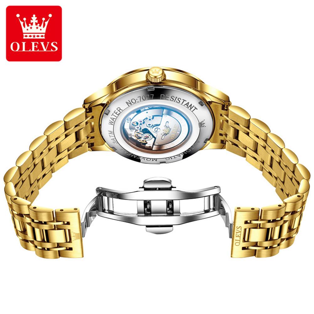 OLEVS Top Luxury Brand Men's Watches Original Automatic Mechanical Watch for Man Gold Stainless Steel Luminous Calendar Week