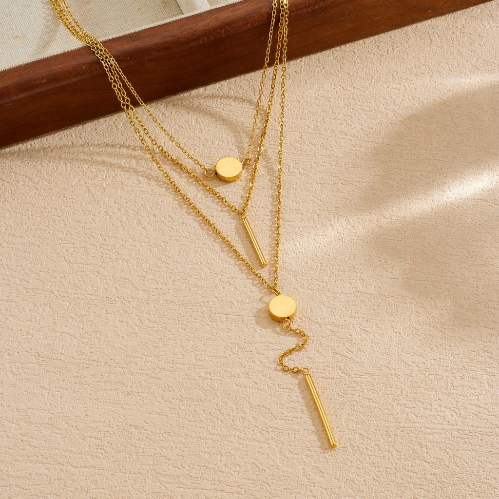 316L Stainless Steel Geometric Long Pendant Three-Layer Pendant Necklace For Women Fashion New Neck Chain Jewelry Party Gift