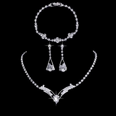 Strass Wassertropfen Braut Halskette Ohrringe, Zweiteiliges Kombinationsset, Brautjungfern Hochzeitskleid versilbert Hochzeitsaccessoires
