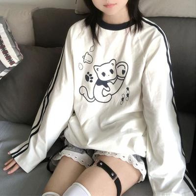 VAYLA Japanse Dames T-shirts Lange Mouw O-hals Casual Tees Streetwear Mode Oversized Tops Cartoon Print Lieve T-shirts