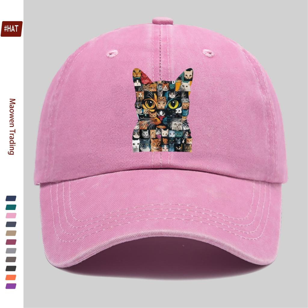 Pc Cat Face Collage Print Baseball Cap with Trendy Printed Design Sun Hat Party Decoration Hat Comfortable and Lightweight Tr