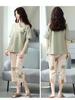 Korean Style Women's Summer Pajama Set – Imitation Cotton, Short Sleeve, Capri Pants, Thin, Cute, Plus Size