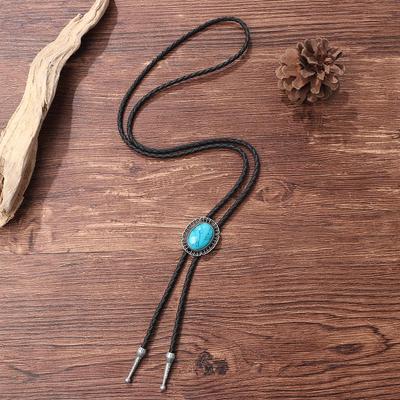 Trendy Turquoise Bolo Tie Pendant: Western Cowboy Style Men's Sweater Chain