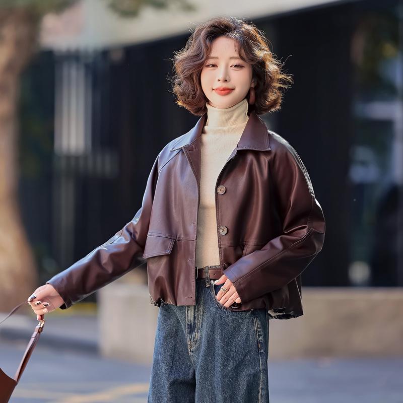 

Women s Short PU Leather Jacket - Spring 2025 Small Design, Casual Style, YG82937 XXL (130-140 jin) чорний