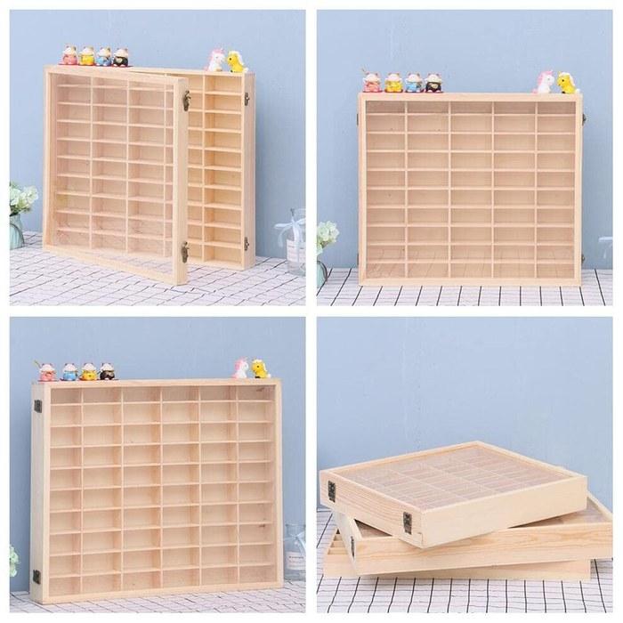 Jumei Diecast Car Case Wooden with Transparent Acrylic Door Wall Mount 5x10 Grid Holds Up to 50 Cars Natural L Size