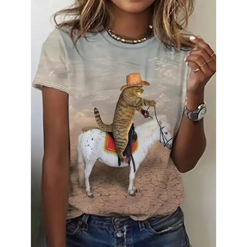 Fun animal pattern 3D printed women's T-shirt casual short sleeved