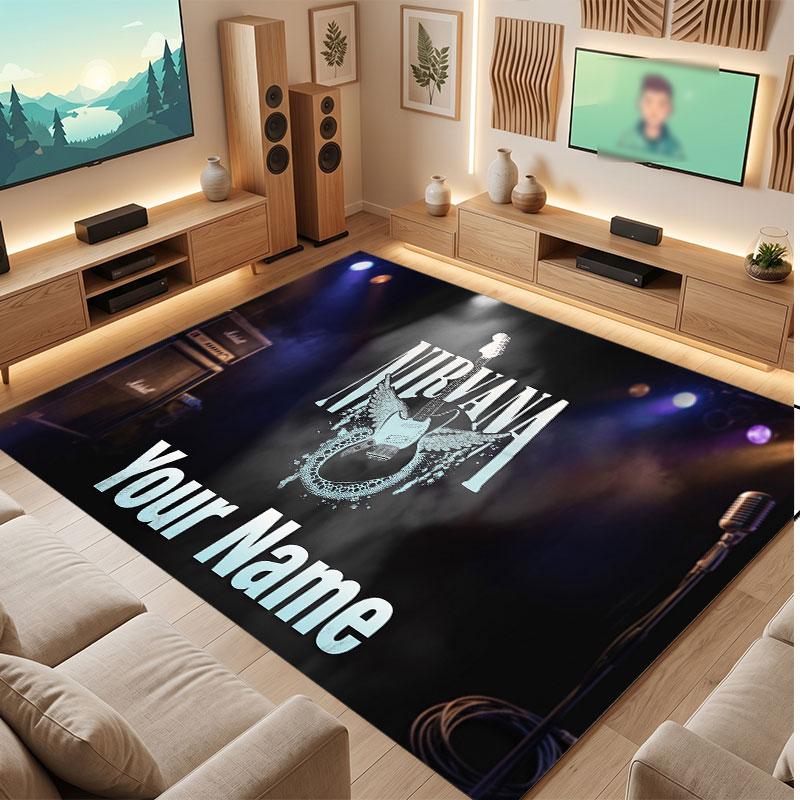 Nirvana Personalized Crystal Velvet Carpet, Customized Name Text Soft Anti‑Slip Rug for Living Room Bedroom
