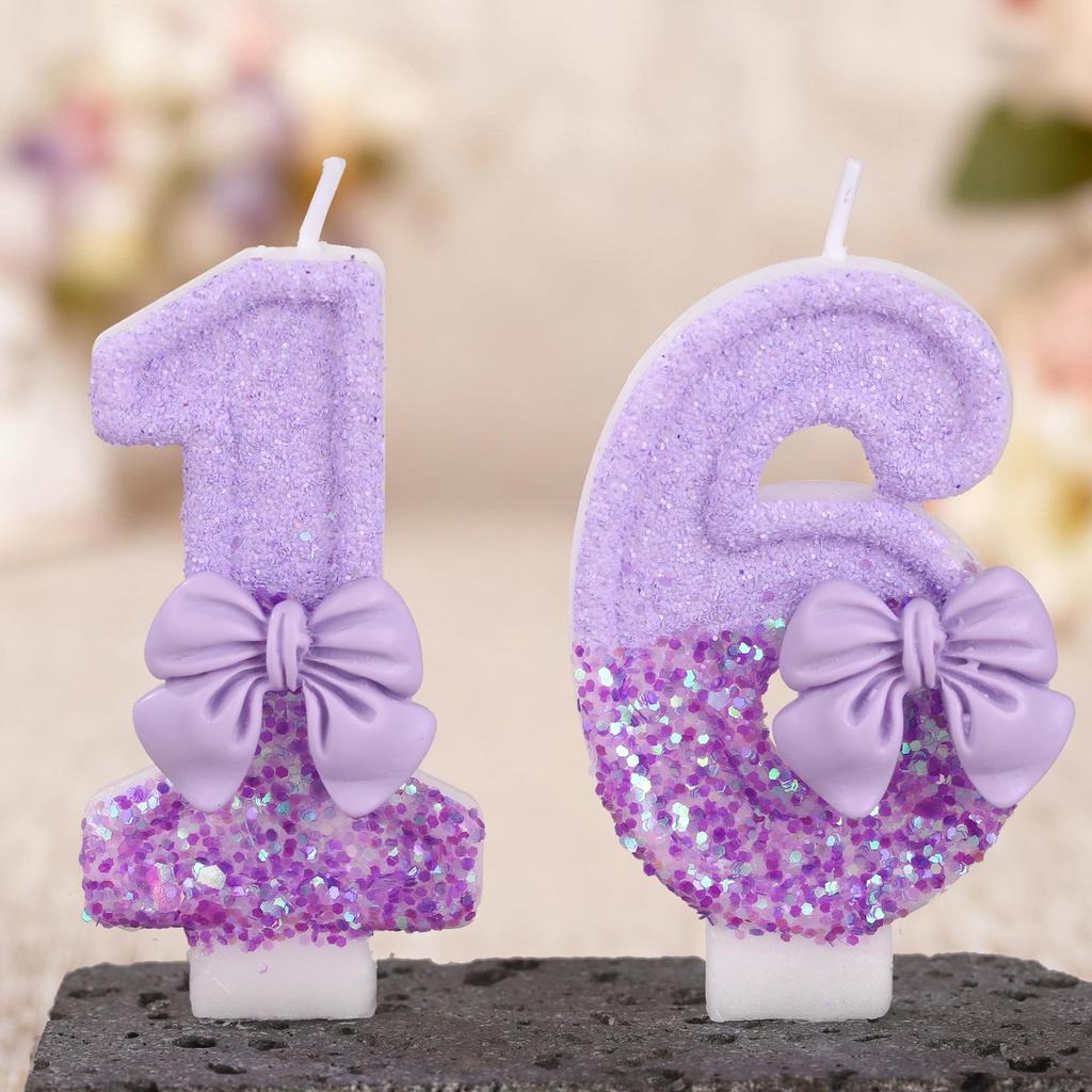 Purple Bow Digital Birthday Cake Candle