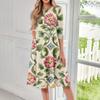 Women's Loose Casual And Fashionable Round Neck Seven Quarter Sleeved Printed Mid Length Dress