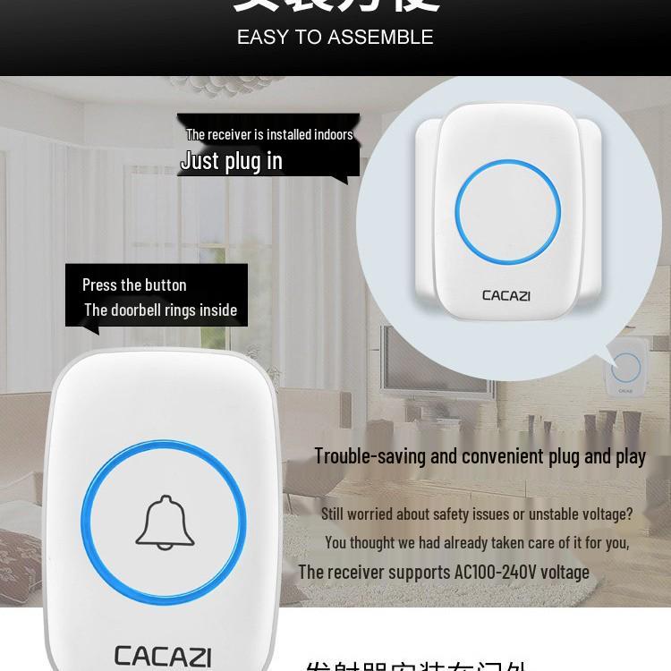 A10 Wireless Doorbell with AC Digital Music, Long-Range Remote, and Elderly Call Pager.
