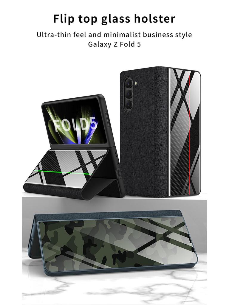 Samsung Z Fold5 Cross-border Leather Flip Cover with Painted Design - 5G Protective Case