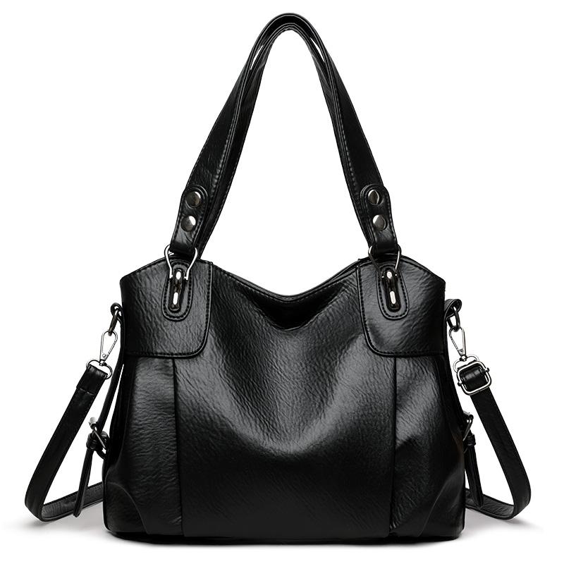 

Вінтажна сумка-тоут з м якої шкіри Жіноча сумка на плече Велика місткість Сумка-кросбоді для поїздок на роботу чорний