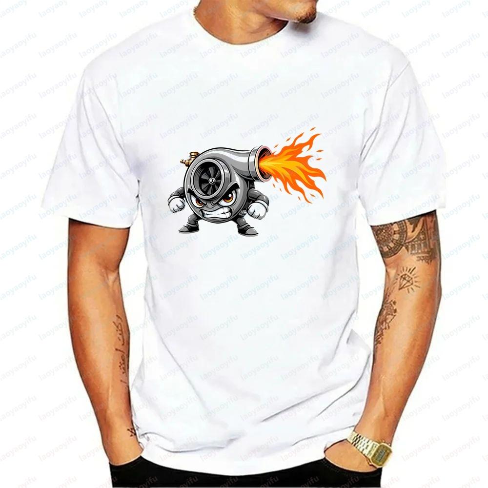 Angry Chibi Turbocharger Blowing Fire Boost Mascot Summer ShortSleeved Unisexs And Unisexs Universal Shirt Comfortable TShirt