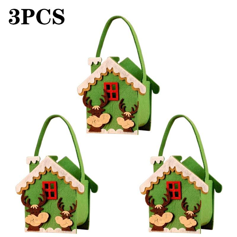 1-10PCS Christmas Felt Candy Bags Cartoon Apple Pouch Santa Sack Kids Gift Packaging Bag Xmas Tree Holiday Decoration