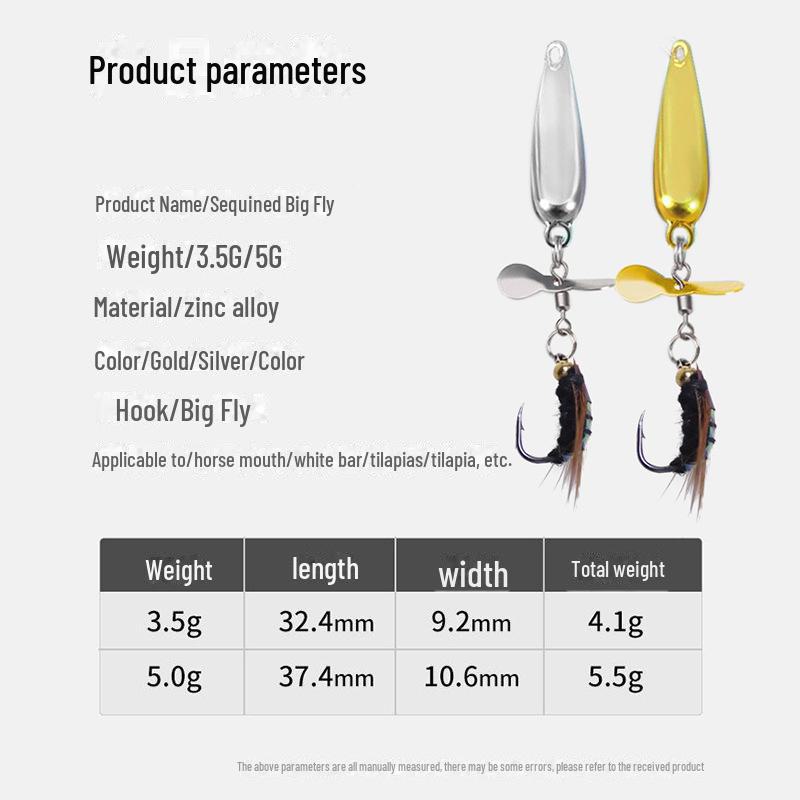 Köder-Mod: Kein Guss, Motten-Pailletten, Propeller, Mikro-Pailletten, Mücken- und weiße Stangenhaken, gewellter Mund.