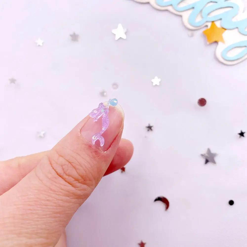 100Pcs Resin Colorful Mini Luminous Mermaid Nail Charms Glow Shell Ocean Flat Back Rhinestone Art Decor Accessorie DIY Scrapbook