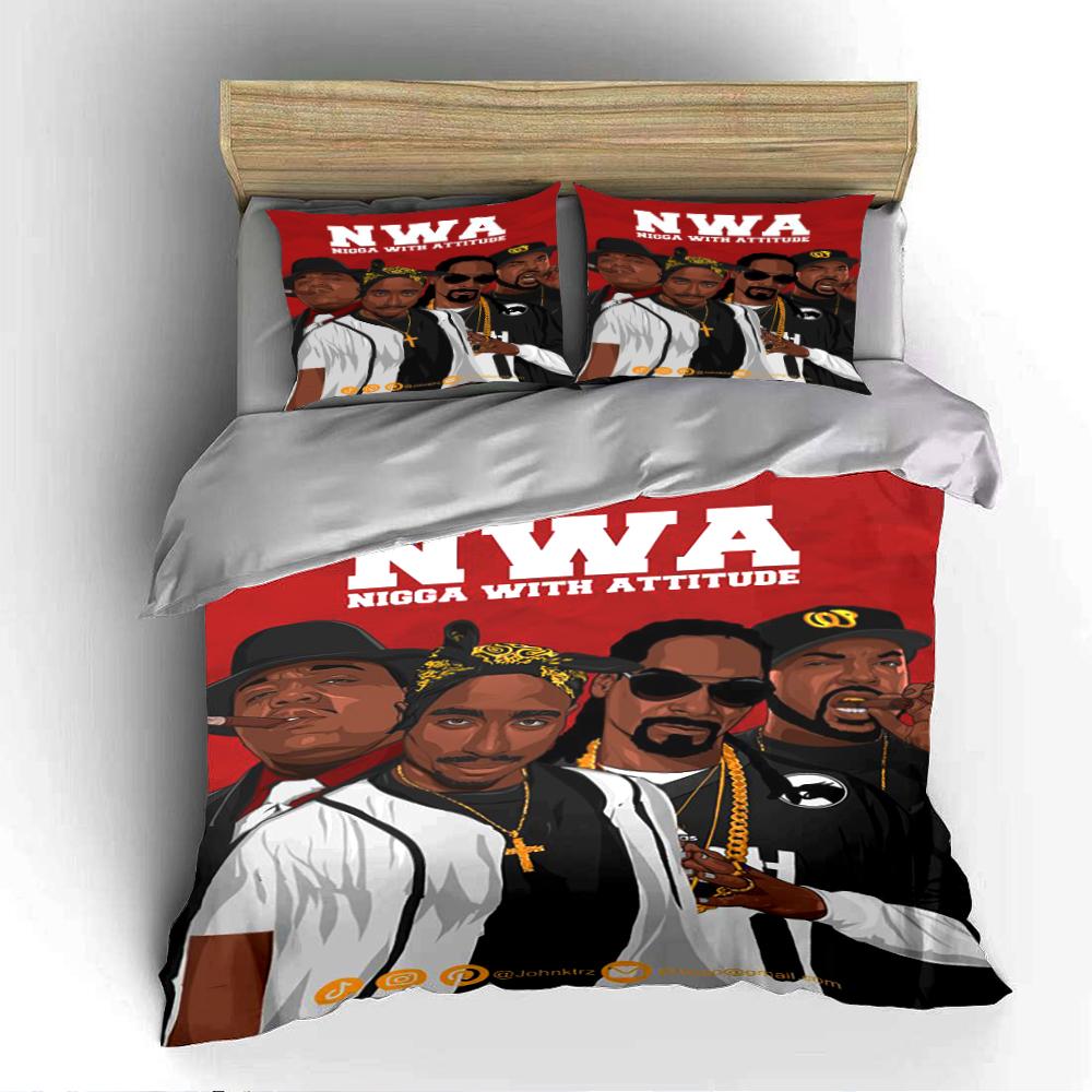 Hip-Hop Style NWA Printed Bedding Set Bedding set (1 duvet cover, 2 pillowcases, duvet not included)