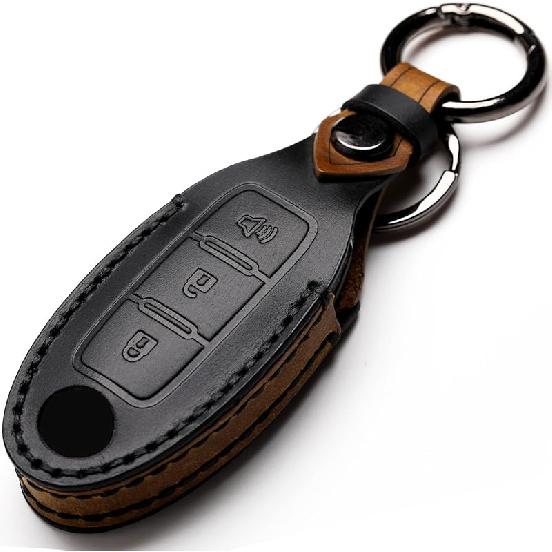 Leather Car Key Fob Cover Compatible With Nissan Keyless Remote Control For Nissan X-Trail Rogue Altima Quest Pathfinder Sentra Patrol Cima Fuga