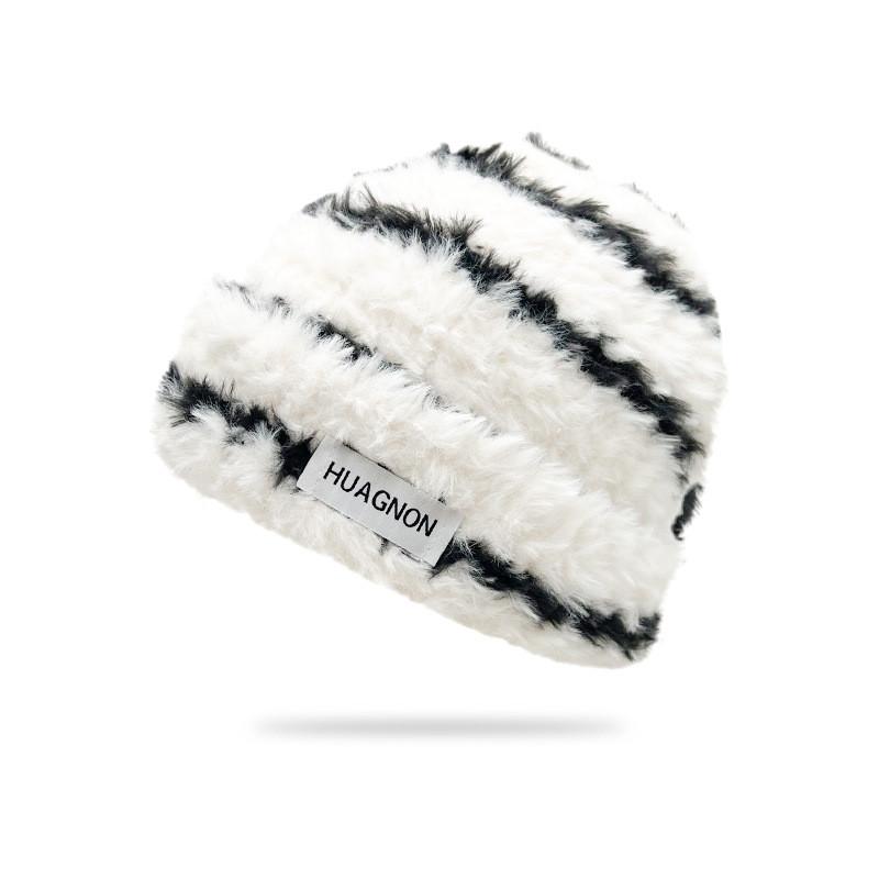 Striped Knitted Hat Embroidered Bean Hat Warm Winter Windproof Outdoor Gift Hat