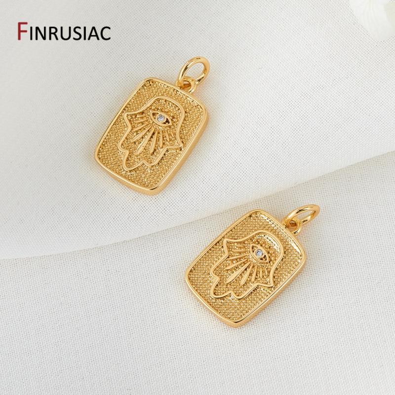 

Fashion Retro 14k Gold Plated Evil Eye/Hamsa Square/Heart Shape Pendants Charms For DIY Making Necklace Accessories 1 piece