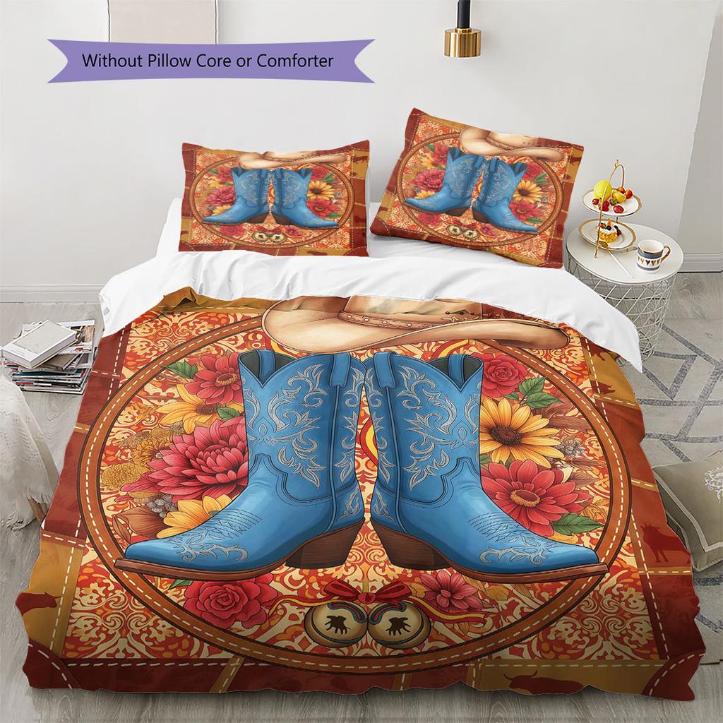 CowboyBoots Pattern Bedding Quilt Set Quilt Cover Pillowcase Home Decoration Birthday Gift (1 * Duvet Cover + 2 * Pillowcase, Without Core)