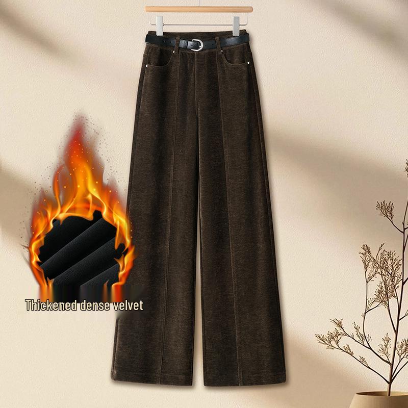 

Plus Velvet Thick Corduroy A-line Wide-leg Pants for Women - 2025 Winter Collection, High-Waisted, Slimming, Casual. 26 лес зеленый
