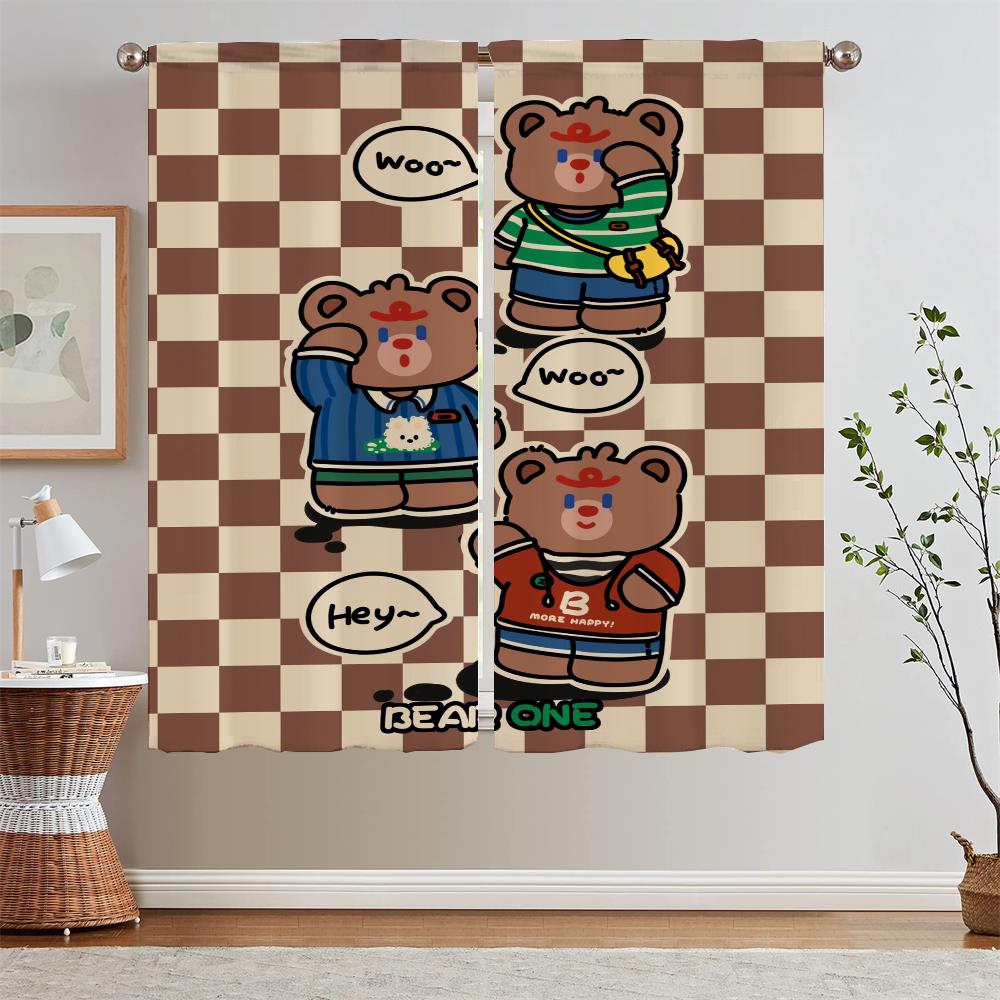 Cute Bear Curtains for Kitchen Curtains 2 Pieces Window Modern Home Decoration Tentacles Tulle in Kitchen Shade Curtain Curls
