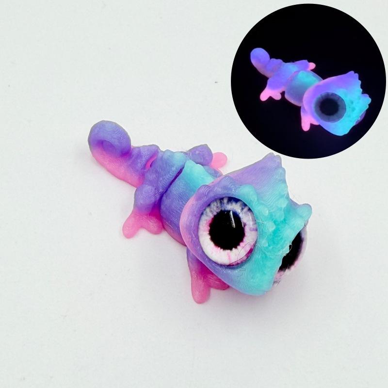 3D Printed Mini Chameleon Figures Movable Joint Big Eyes Lizard Model Fidget Toy Home Decor Desktop Ornament Gift Collection