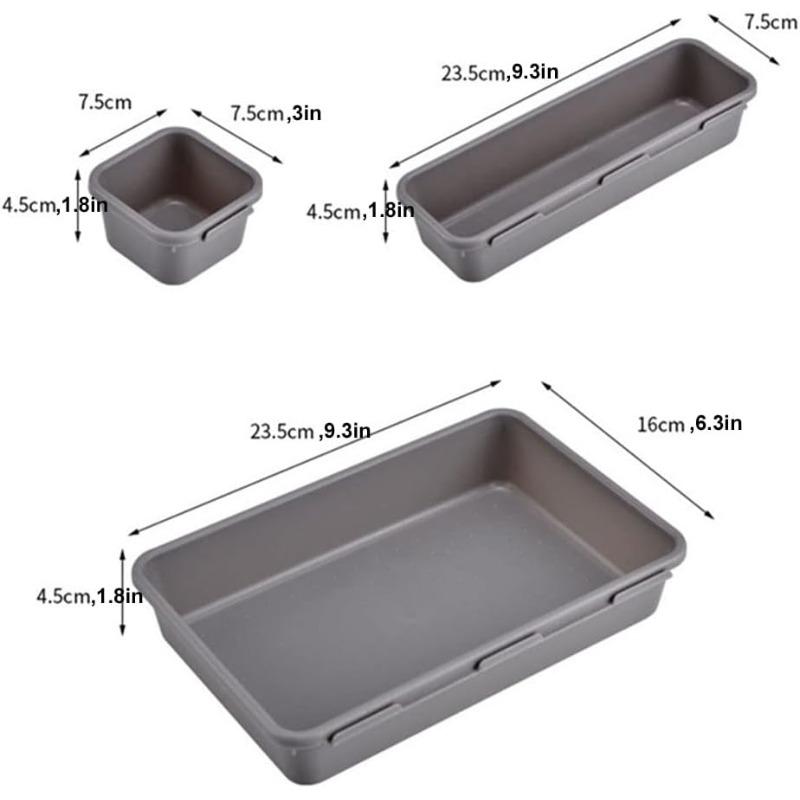 8pc Storage Box Kitchen Storage Holder Drawer Dividers Jewelry Trays for Drawers Kitchen Drawer Organizer Desk Drawer Organizer Tray Grey