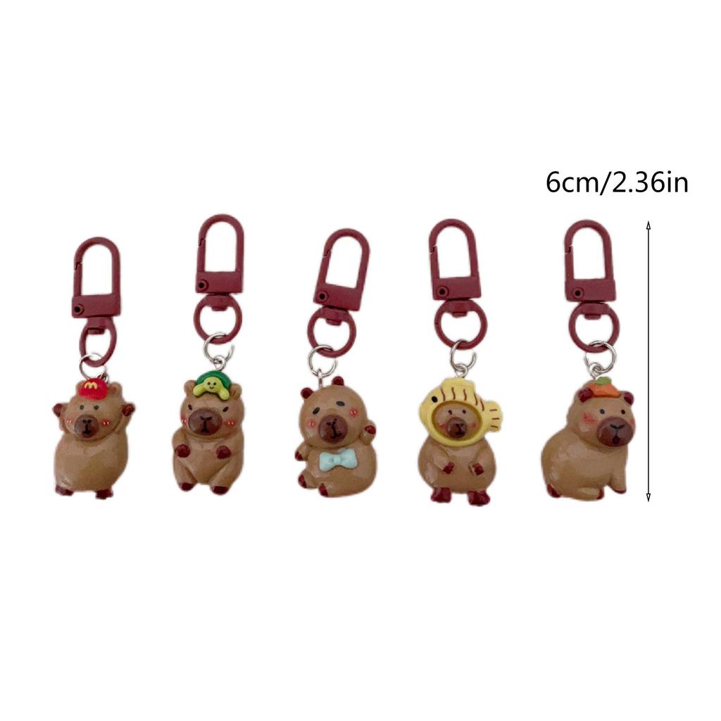Set of 5/6 Stylish Capybara Keychain Animal Keyring Ornament Lovely Resin Bag Pendant Accessories for Animal Lovers